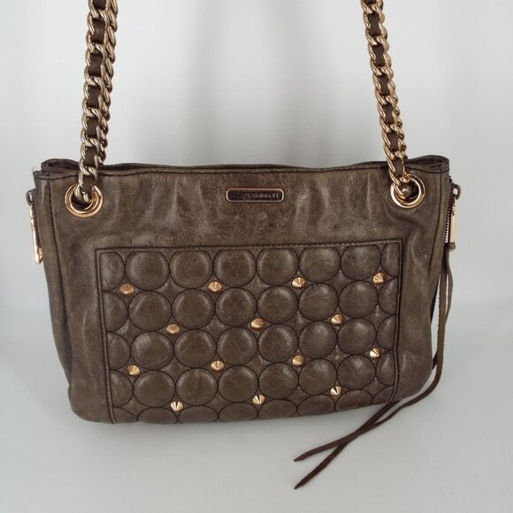 Rebecca Minkoff Quilted Studded Chain Strap Distressed Leather Shoulder Bag - Picture 1 of 16